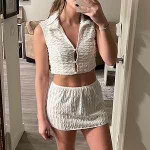 White textured cover up set